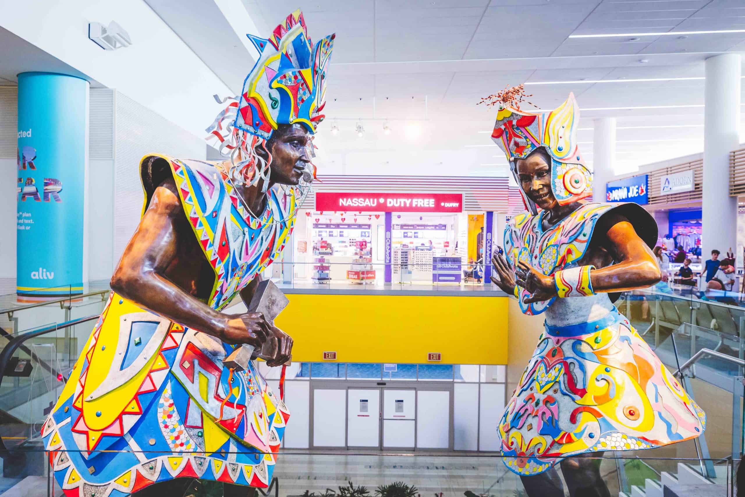 Two statues in the airport. 