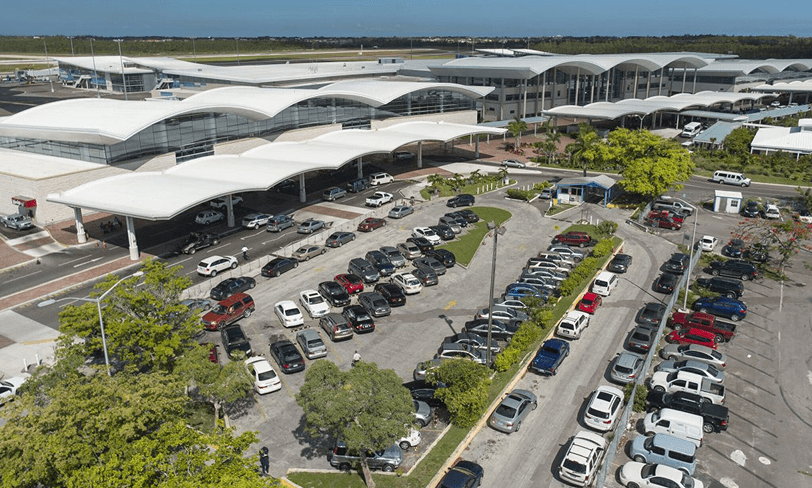 The parking lot shot from above.