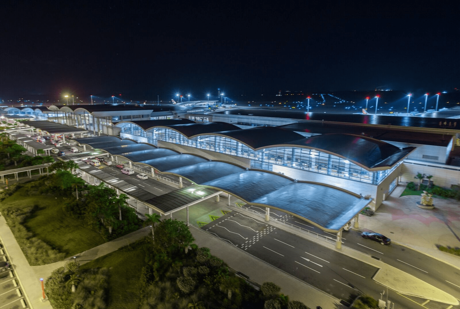 Nighttime ariel view of the airport
