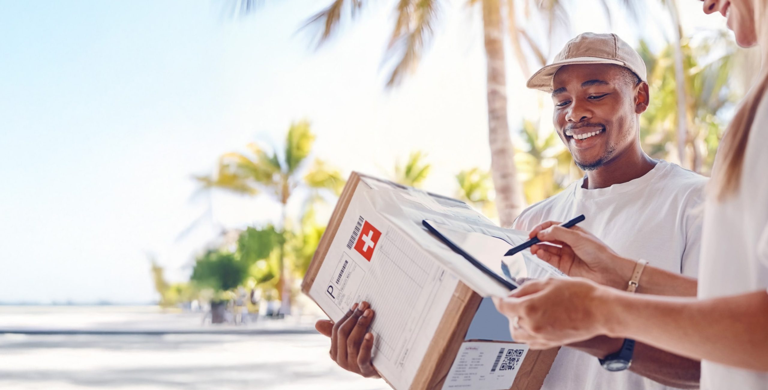 Postal worker delivering a package