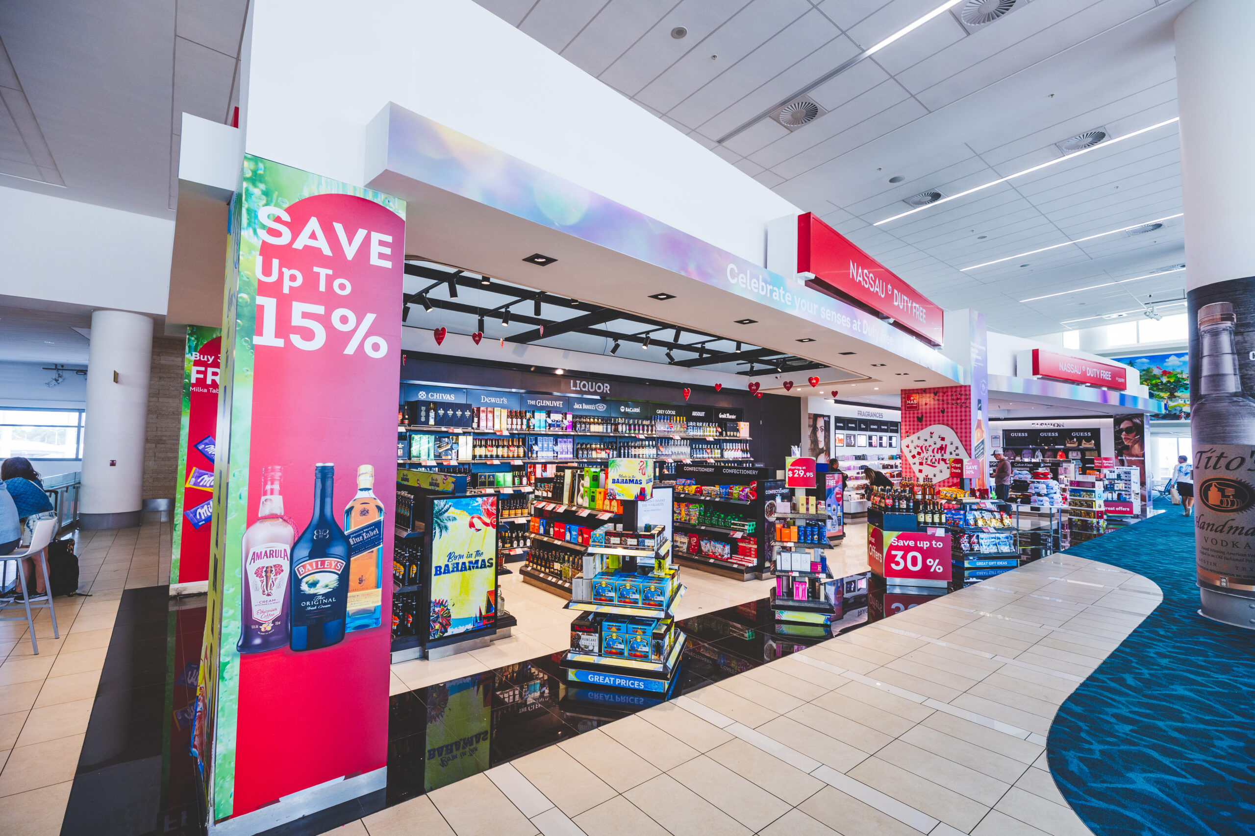 An image of the front of the duty free store.