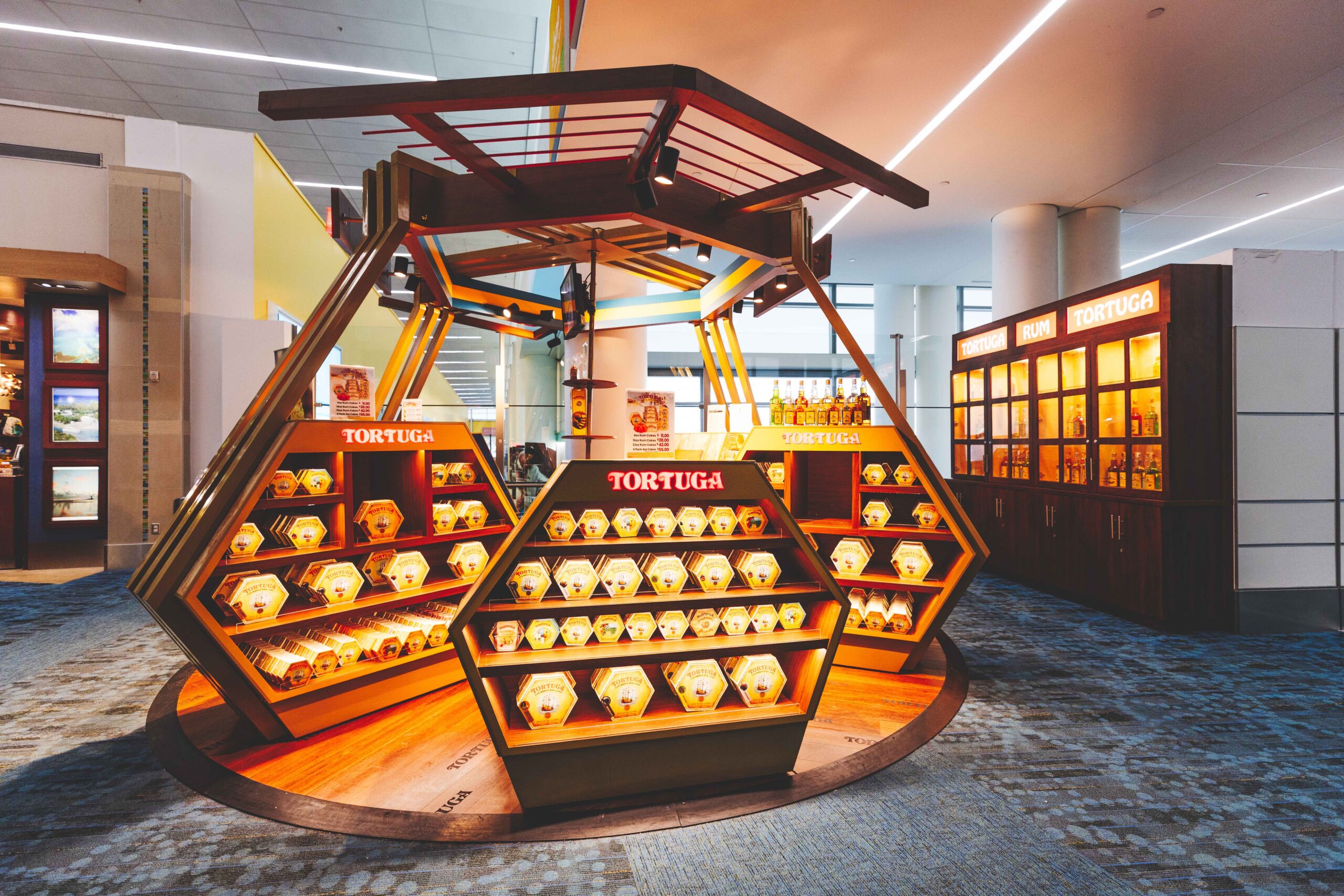 A shelving display within Tortuga's store.
